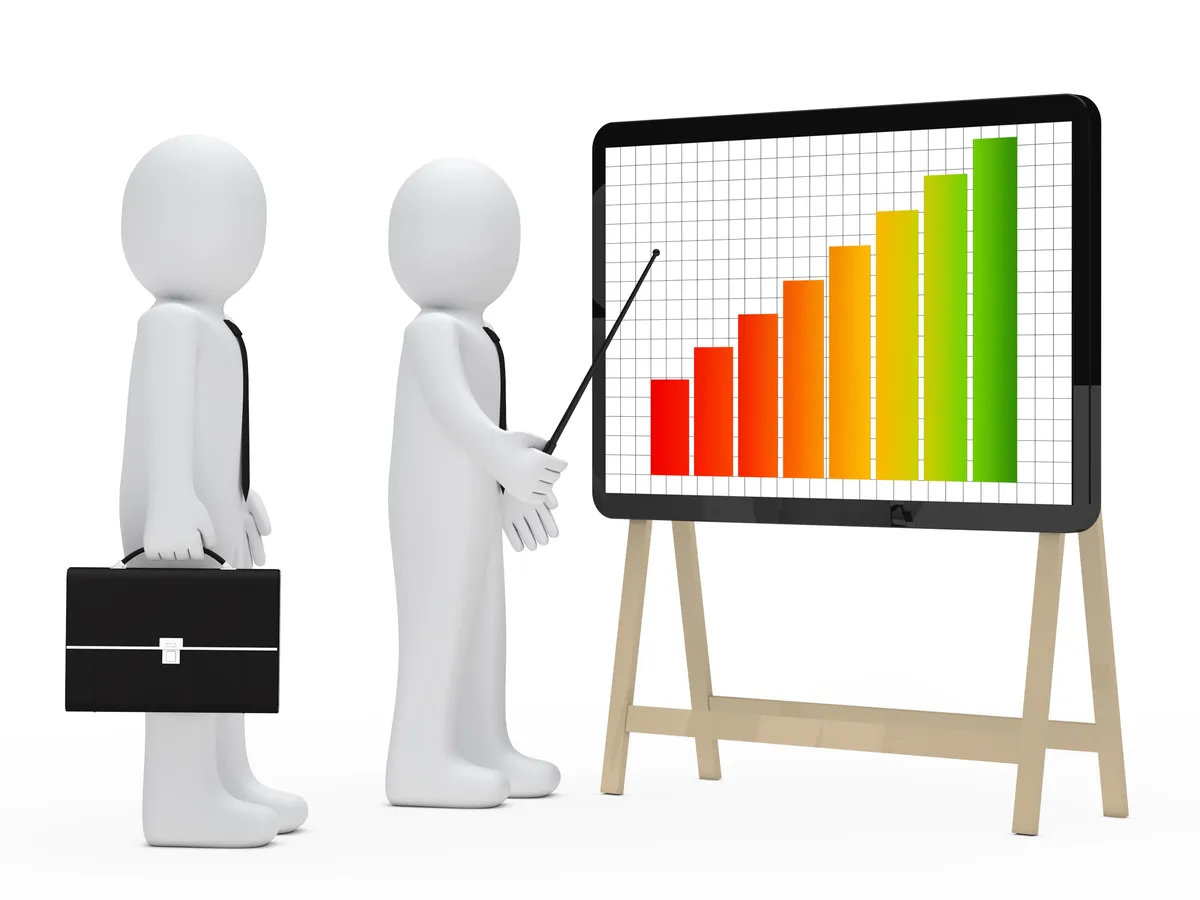 3D figures presenting a rising bar graph, representing task success rate