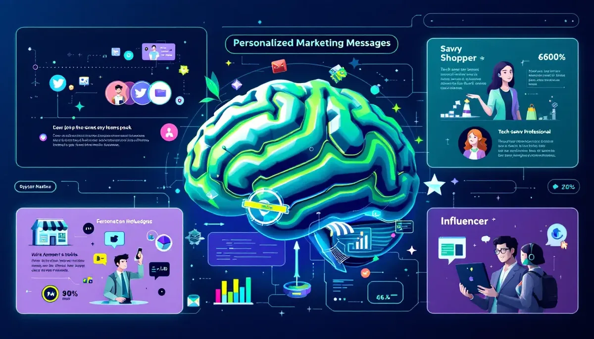 A visual representation of personalized marketing messages based on customer personas.